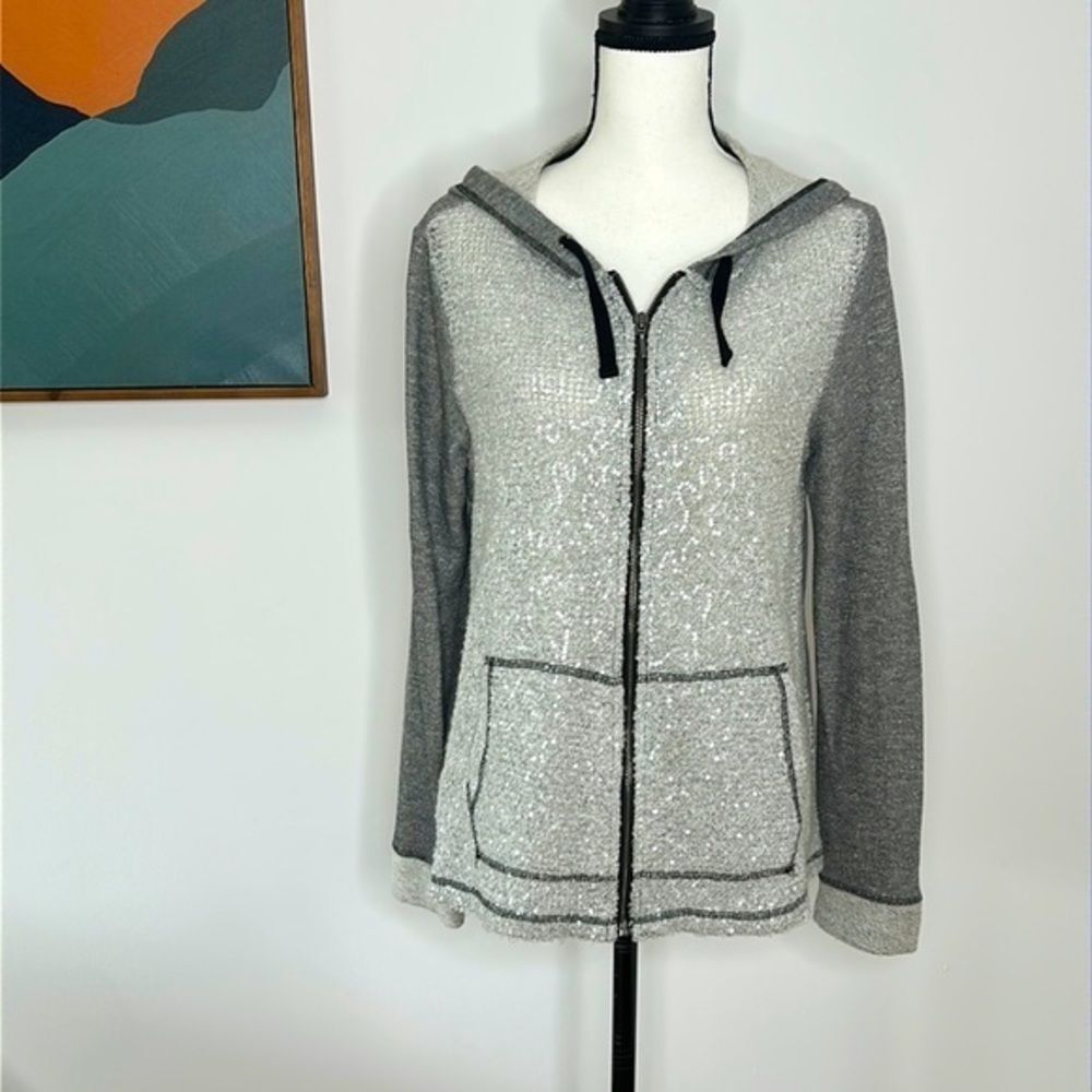 Chico's Sequin Sweatshirt, Grey Hoodie, Chico's Size 1